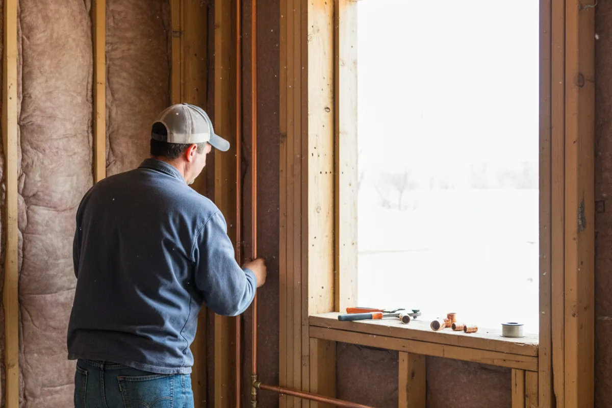 Licensed plumber running new copper supply lines in a Fate home