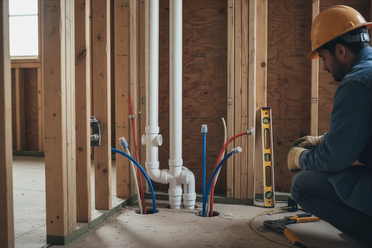 Drain and supply rough-in during Sump Pump Repair in Fate